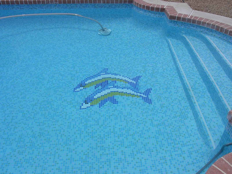 Nhiều hồ bơi tại các khu nghỉ dưỡng thường chọn cách này để tạo hình thú vị như cá heo, ngay dưới đáy, nhìn từ trên thành hồ xuống